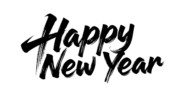模仿这个风格，手写毛笔艺术字：“Happy New Year”，所有的字在同一行