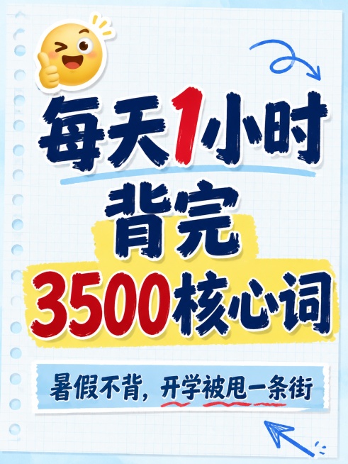 「图片1」重点是每天一小时背完3500核心词，其他的文字是二级文案预览效果