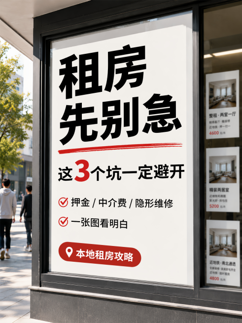 租房避坑攻略分享简约醒目风小红书封面预览效果