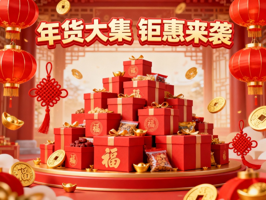 帮我生成年货节背景海报图，比例4：3预览效果