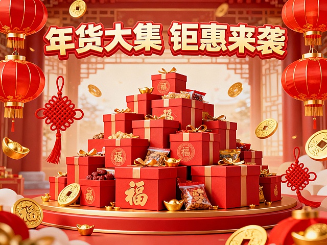 帮我生成年货节背景海报图，比例4：3