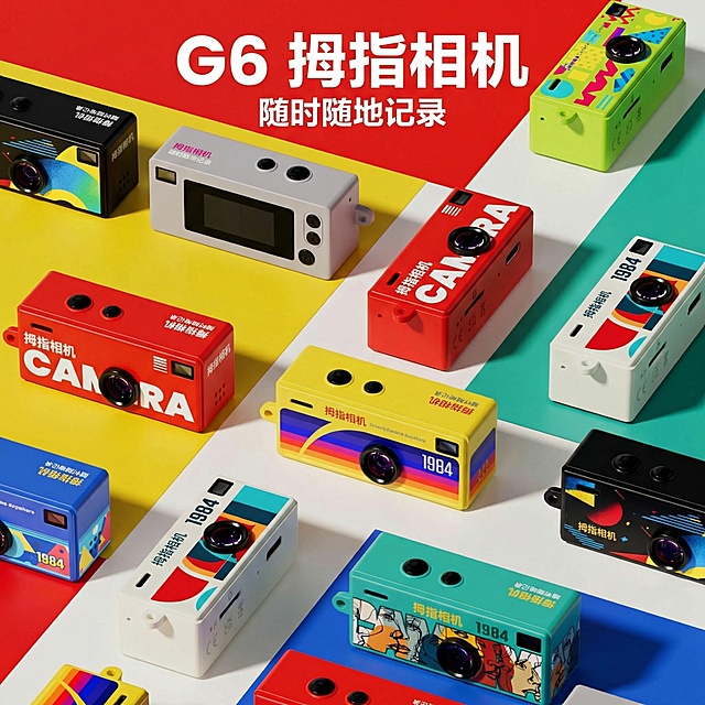 将图片上的英文全部替换为对应的中文：“G6 拇指相机”“随时随地记录”“拇指相机”