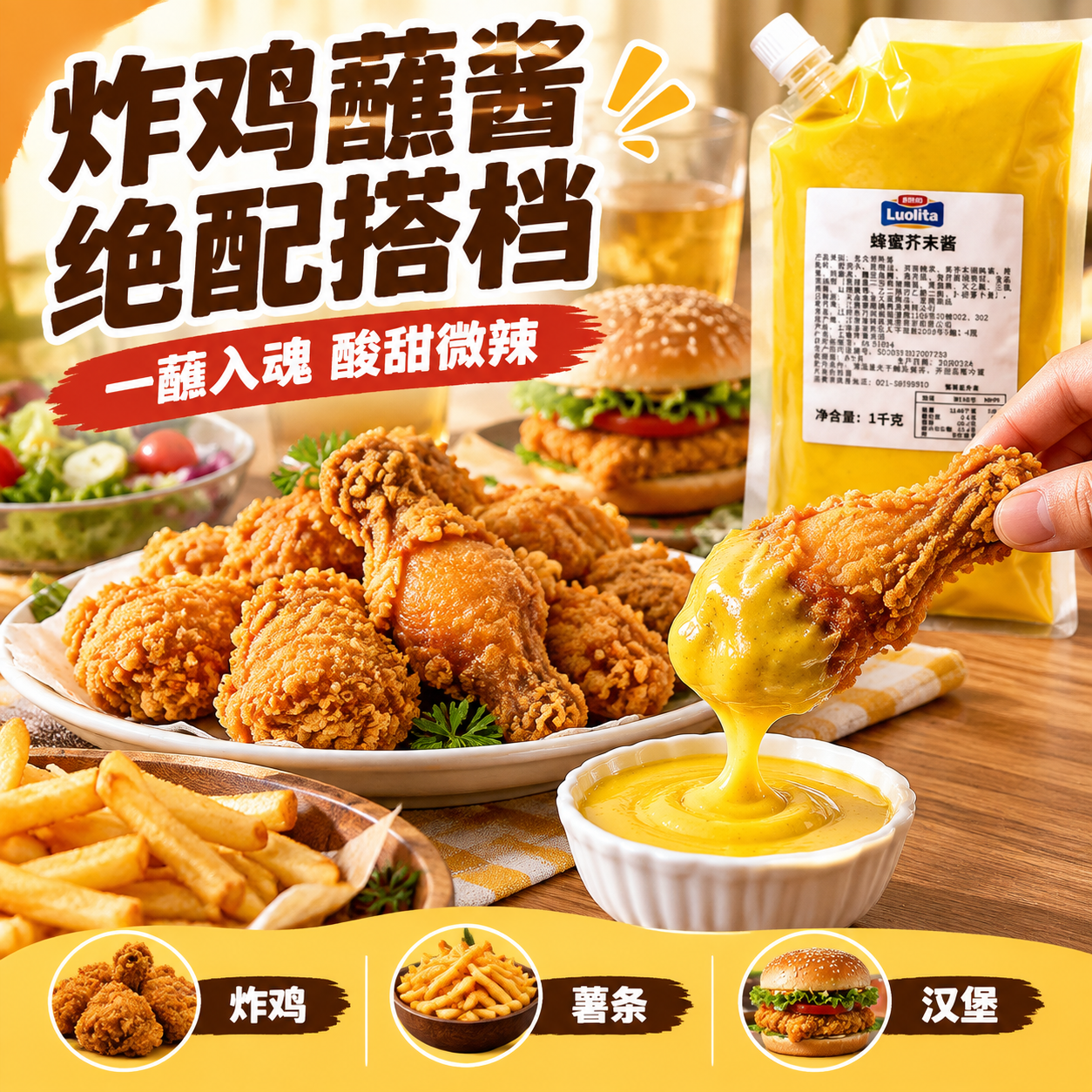 [主图-4] 使用场景图 炸鸡蘸酱场景 食欲感拉满 [统一基调… - 图片创意预览