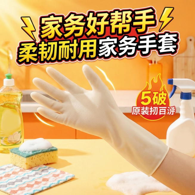 我的产品是家务手套，帮我做10张拼多多风格的主图 不是收紧口预览效果