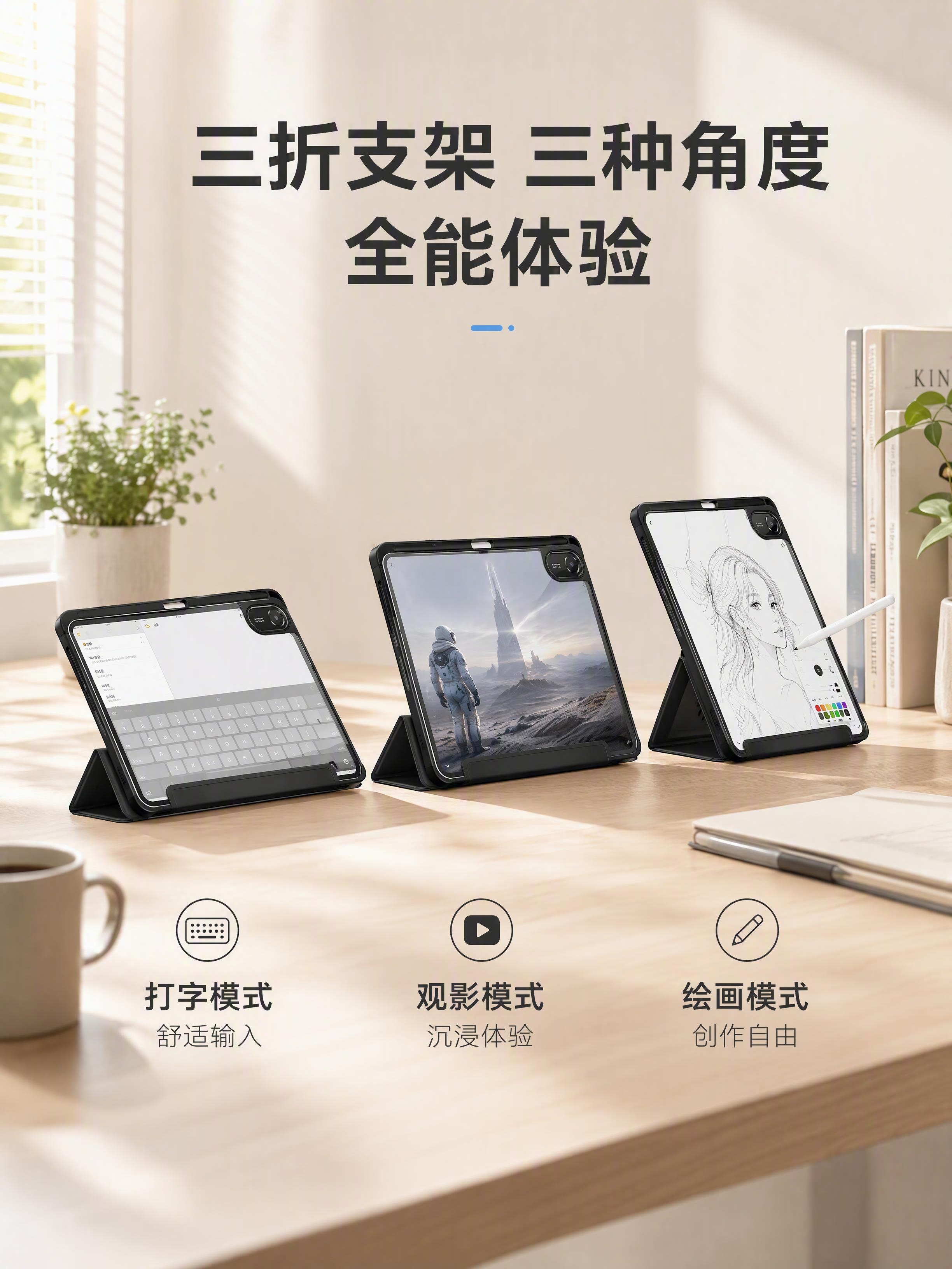 [第7张] 详情页三折支架功能-多角度使用场景。本张使用【图2… - 图片创意预览