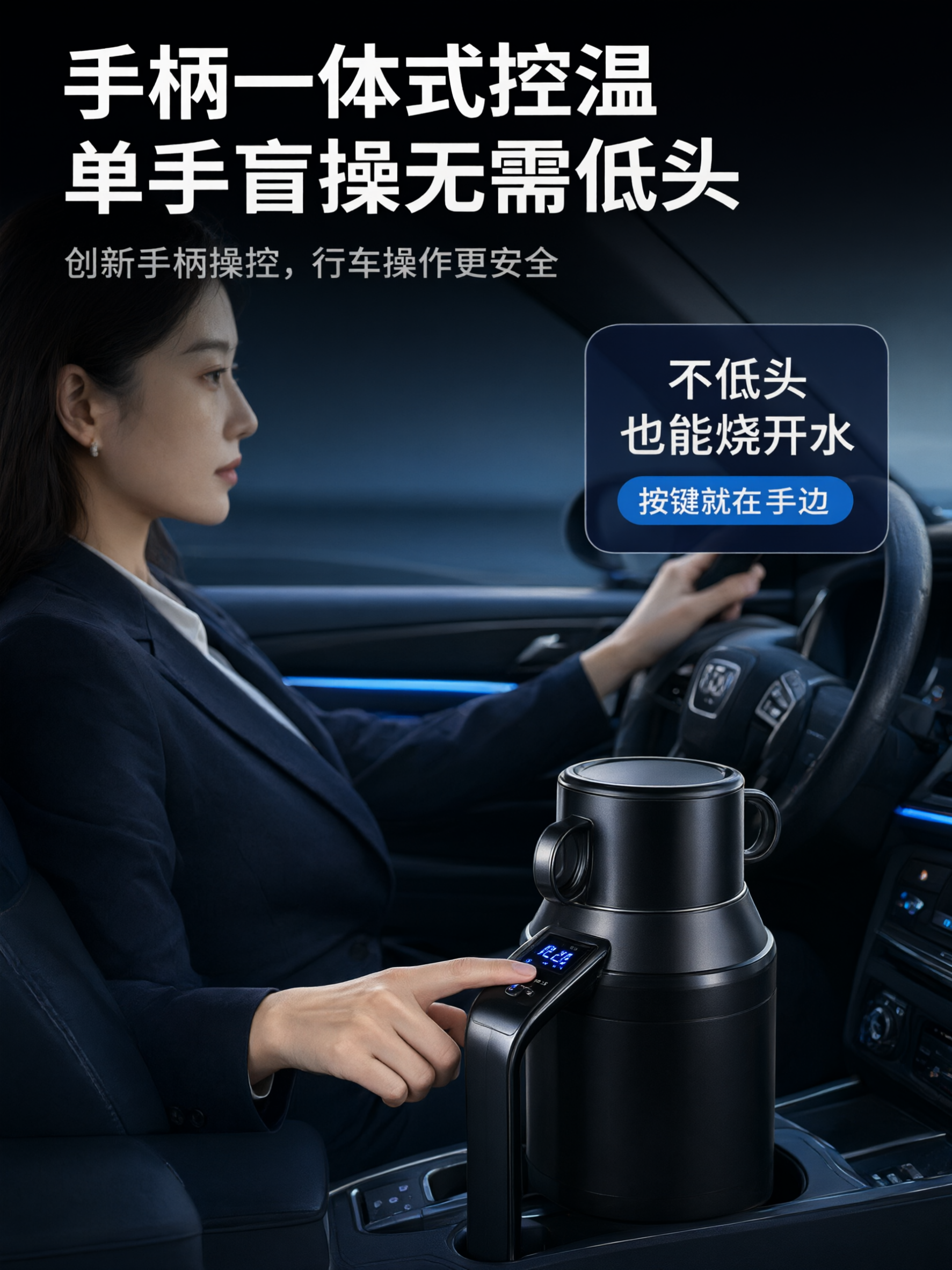 电商主图 3:4竖版 车载电热水壶 车内使用场景 手柄一体式控… - 图片创意预览