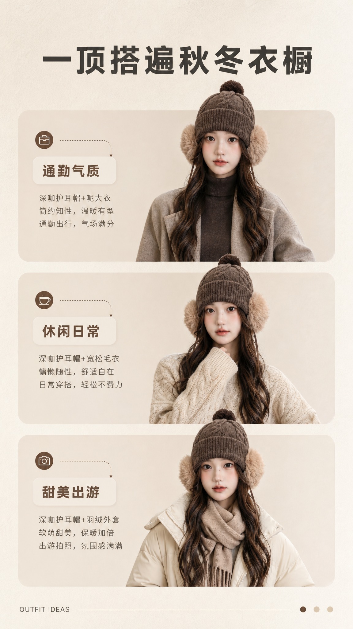 [商品] 使用【图8】深咖色护耳帽佩戴图；保留帽子全部结构、颜… - 图片创意预览