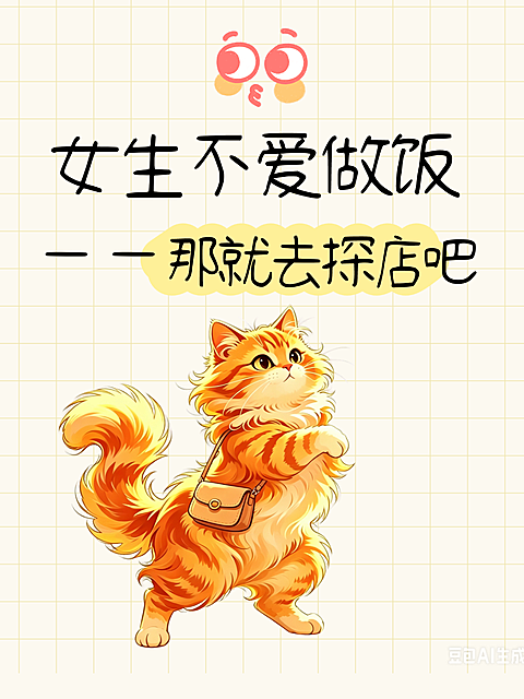 探店打卡分享爆款大字卡通猫咪小红书封面