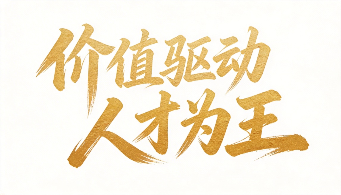 生成“价值驱动 人才为王”金色书法字体，字体风格、质感与参考图完全一致预览效果