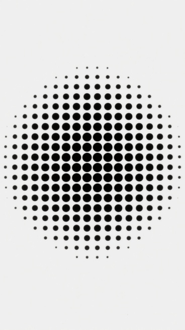 极简风格半色调图案，白色背景，黑色圆点以精确的网格状排列，形成从四周向中心逐渐稀疏的渐变效果，圆点大小均匀一致，整体呈现出对称且平衡的几何美感，画面简洁现代，具有强烈的视觉节奏感和空间层次感。预览效果