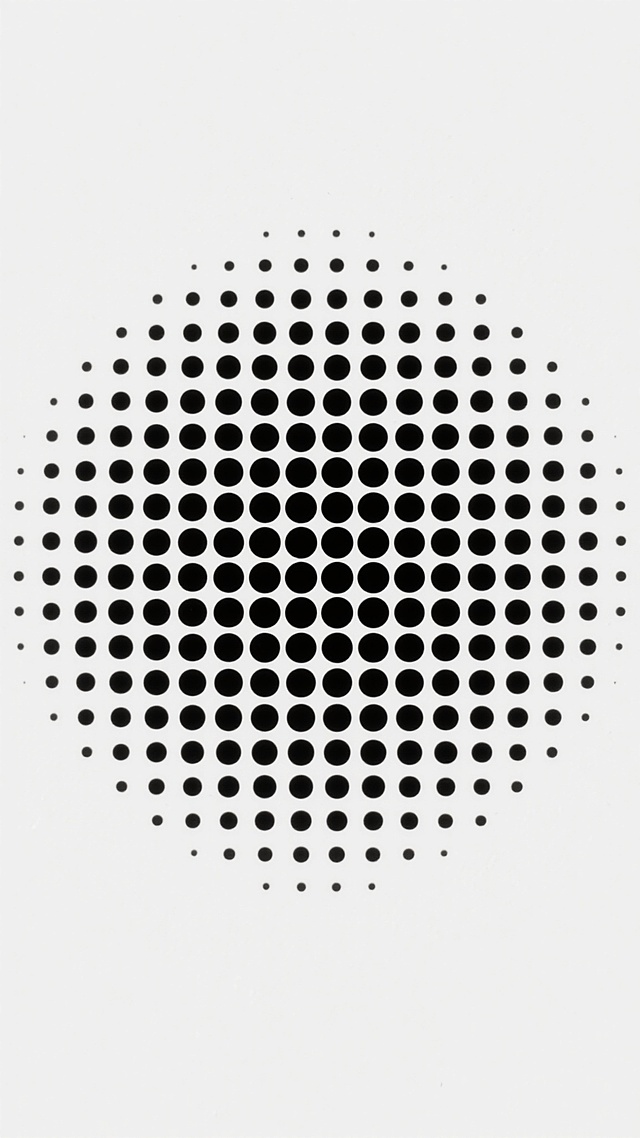 极简风格半色调图案，白色背景，黑色圆点以精确的网格状排列，形成从四周向中心逐渐稀疏的渐变效果，圆点大小均匀一致，整体呈现出对称且平衡的几何美感，画面简洁现代，具有强烈的视觉节奏感和空间层次感。