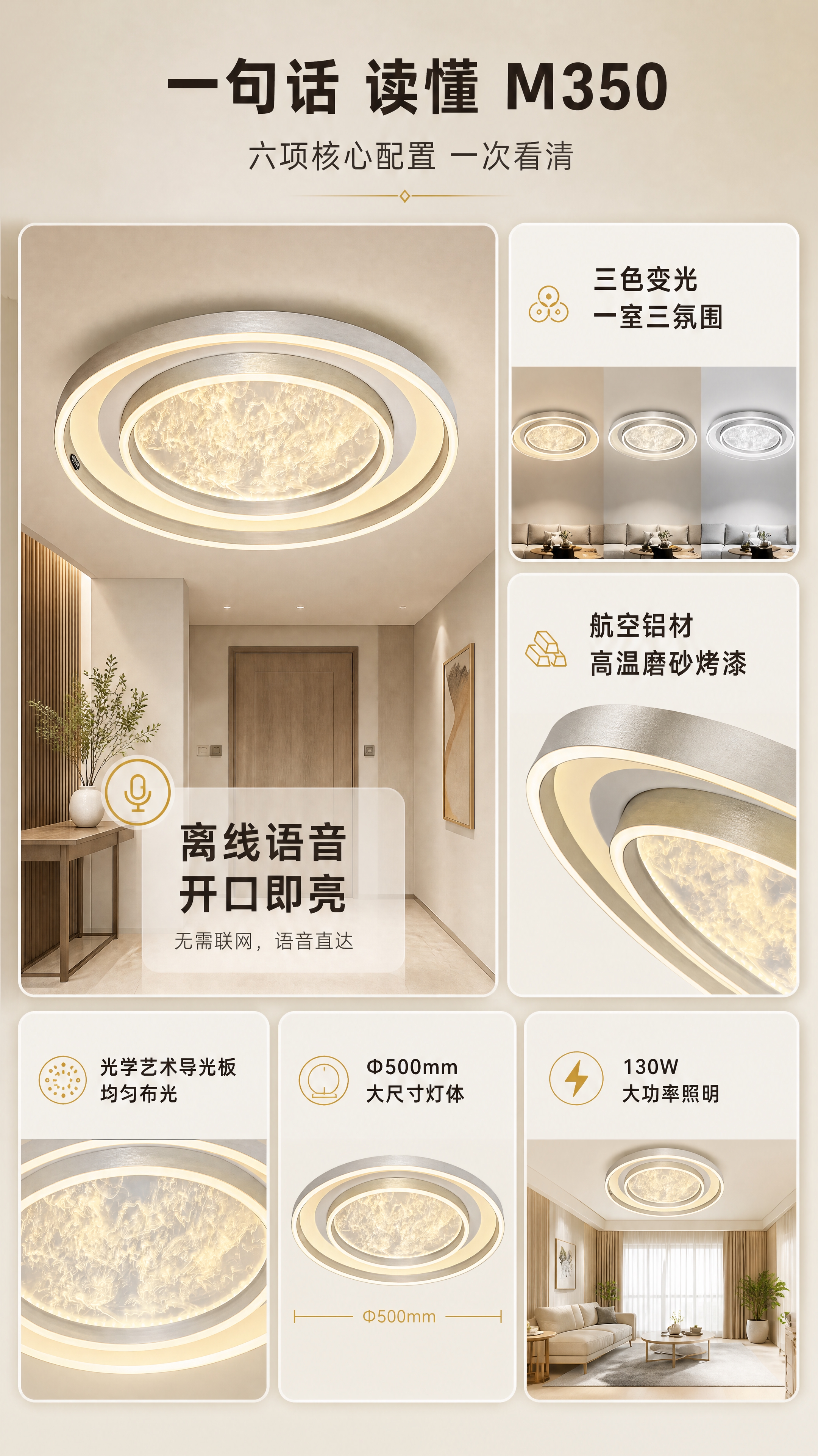 [商品] 使用【图1】M350 离线语音吸顶灯，居中偏左的斜俯… - 图片创意预览