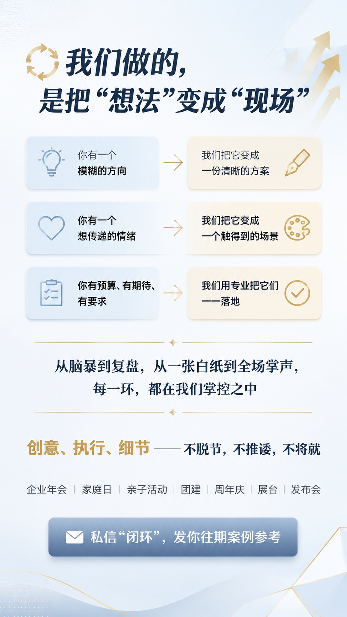 一张竖版9:16的活动策划公司宣传海报，淡色系专业商务风格。整体 - 图片创意预览