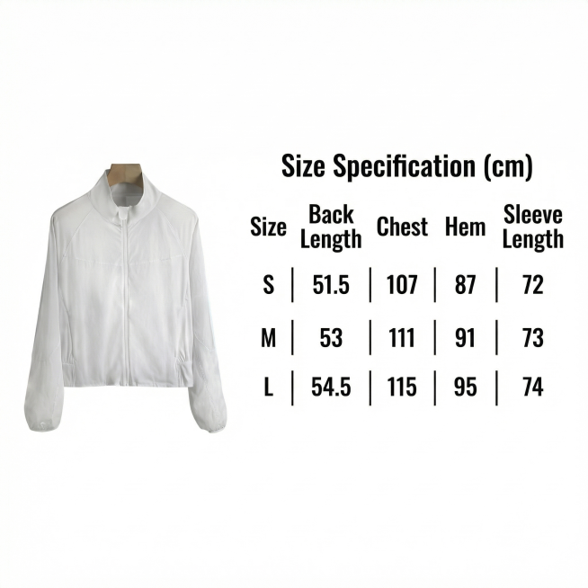 [Main Image 5] Size chart display, the original white sun protection jacket is on the left, the size预览效果