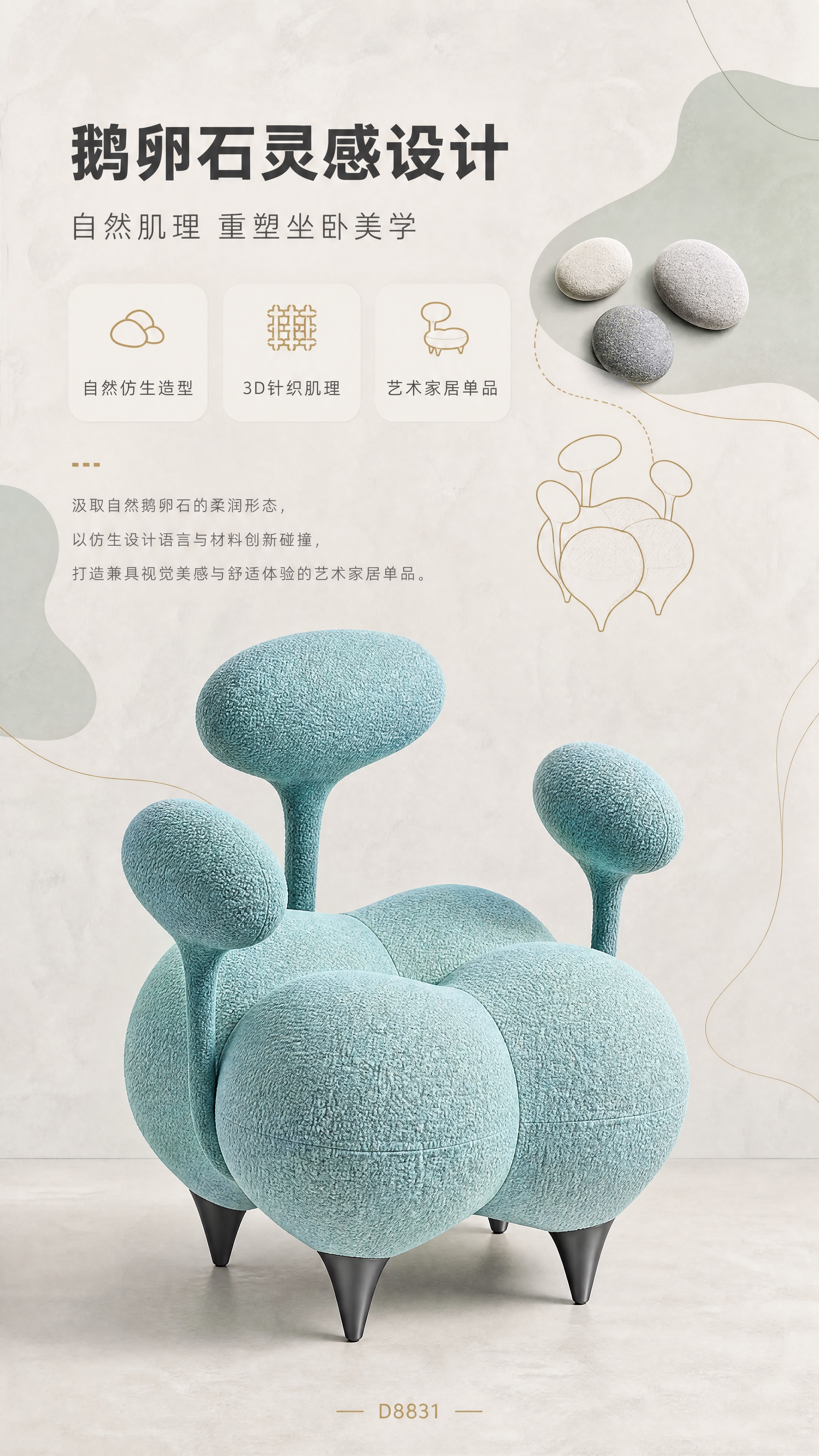 [商品] 使用【图1】D8831鹅卵石造型休闲椅；保留三座垫花… - 图片创意预览