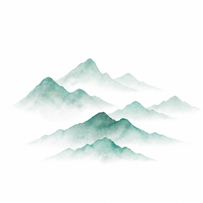 产品精修，将图案背景改为纯白色背景，只保留一组山水图案，其他元素全部移除，保持原有山水图案的颜色和形状不变，产品置于纯白背景上，专业商业棚拍光，5500K标准中性白光，轮廓光，体积光，曝光正确，强烈真预览效果