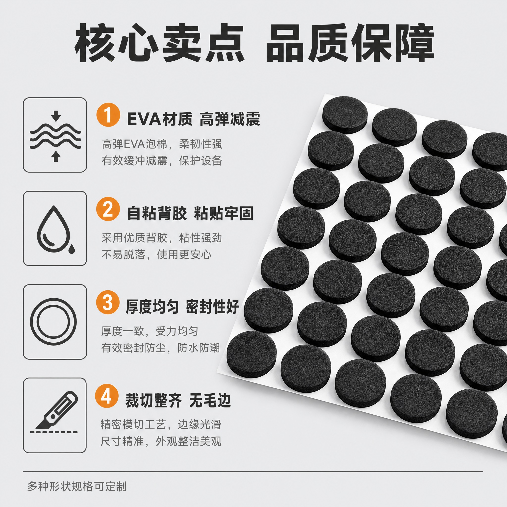 [主图-2] EVA泡棉垫片产品亮点卖点图，用编号导图方式展示… - 图片创意预览