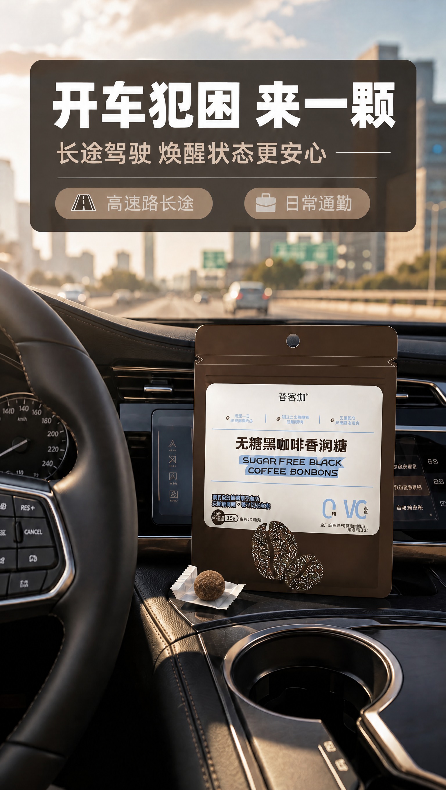 将画面中控台纸上的那颗咖啡糖（独立小包装上的圆形糖片）替换为参… - 图片创意预览