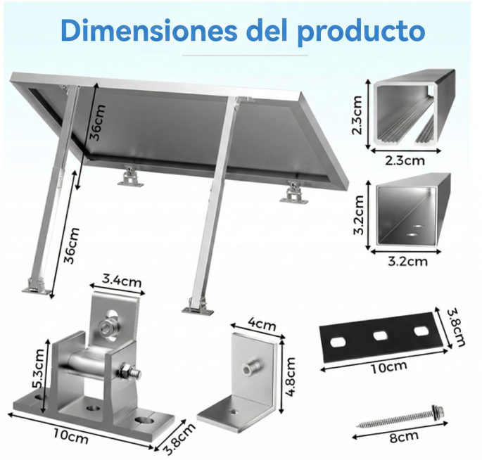 去除图片顶部的中文“产品尺寸”和英文“PRODUCT DIMENSIONS”，在原位置添加西班牙语“Dimensiones del producto”，保留画面中的尺寸标注数字和单位预览效果