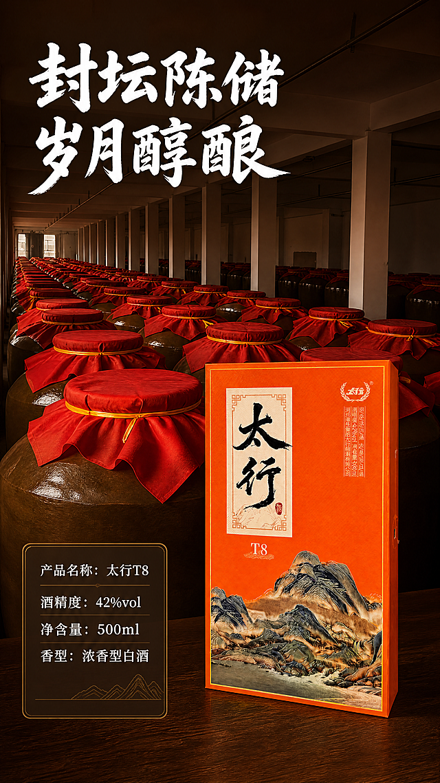 使用商品详情页技能根据商品图「图片1」「图片1」「图片1」「图片1」「图片1」「图片1」「图片1」「图片1」「图片1」「图片1」「图片1」生成1套详情页，参考图为，商品名称为太行T8，卖点为纯粮酿造 口感醇厚绵柔，适配平台为抖音/快手，图片比例为9:16，需求屏数为8张，其他要求为
