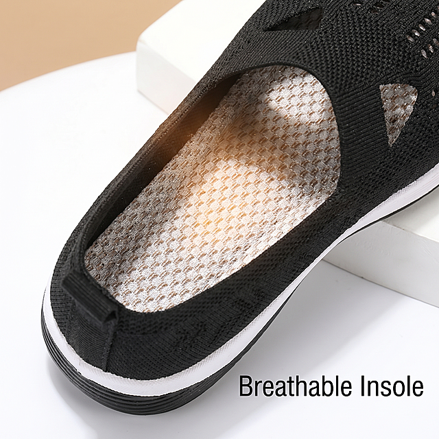 [Main Image 8] Insole detail display, close-up of the breathable inner insole of the shoe. Show the breathable mesh insole structure, highlight the comfortable and skin-friendly inner material. Keep the product structure and material consistent with the input image, clear details. Warm soft light, commercial photography. English text label "Breathable Insole". 1:1 ratio, 2K resolution. Negative prompt: deformation, watermark, text clutter, blurry product, cluttered background.