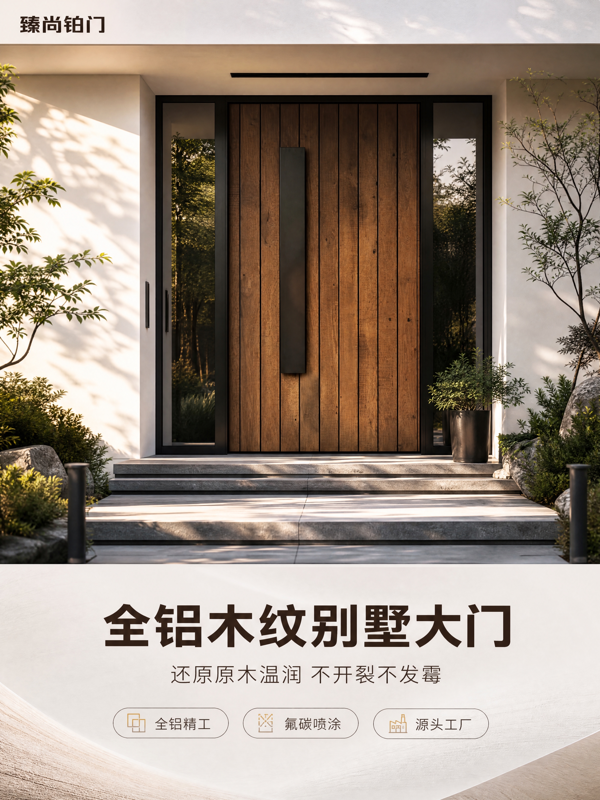 [商品] 使用【图1】臻尚铂门竖条木纹全铝别墅入户大门；保留竖… - 图片创意预览