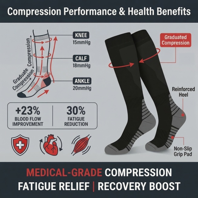 Amazon A+ content infographic with same layout as reference: 'Compression Performance & Health Benef预览效果