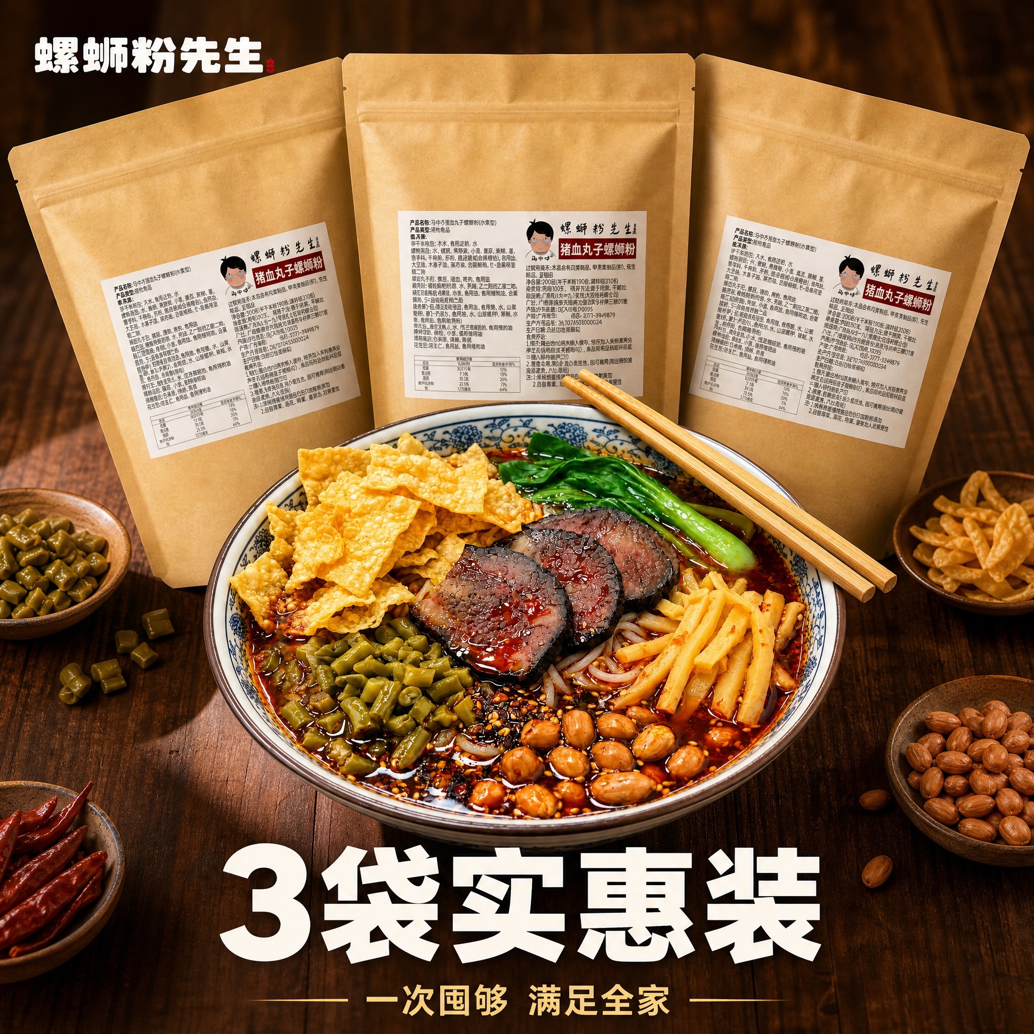 [主图-2] 主题：3袋装螺蛳粉囤货展示，突出多包实惠。 [统… - 图片创意预览
