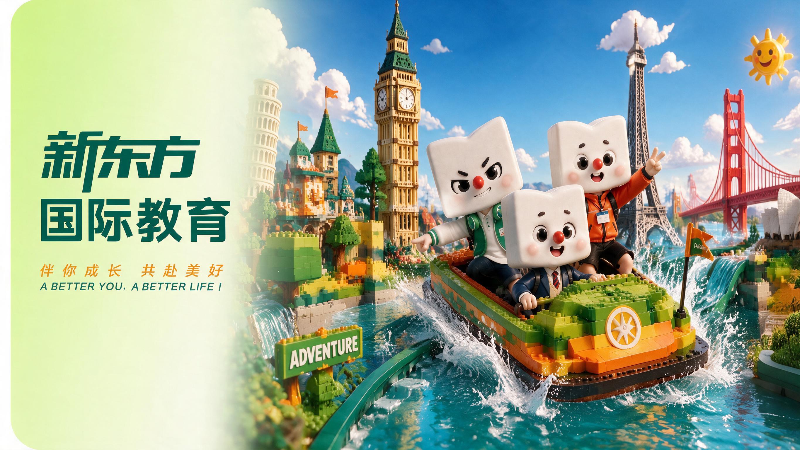 将第一张乐高积木世界场景图片添加到第二张新东方国际教育签名图的… - 图片创意预览
