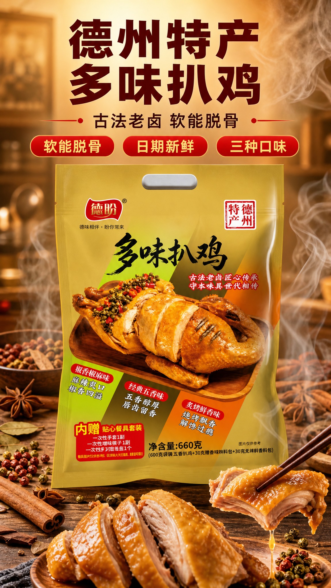 [商品] 使用【图1】德盼多味扒鸡金色包装袋；保留包装袋整体结… - 图片创意预览