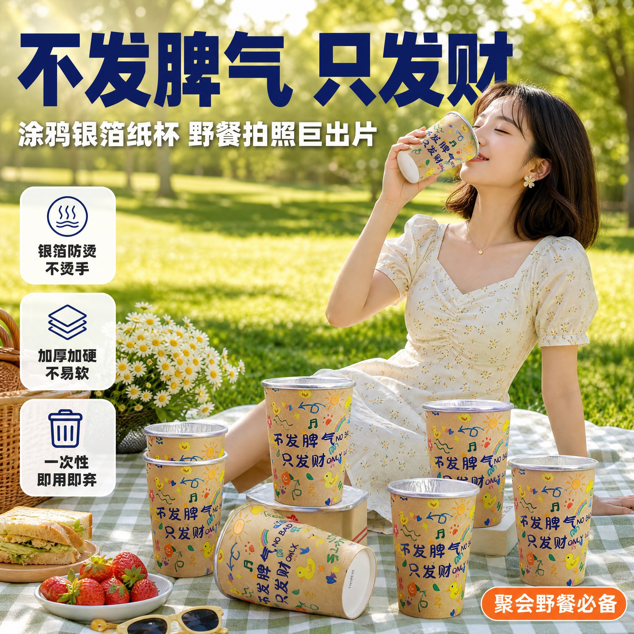[单张主图] 涂鸦文字银箔纸杯（不发脾气只发财款），抖音1:1… - 图片创意预览