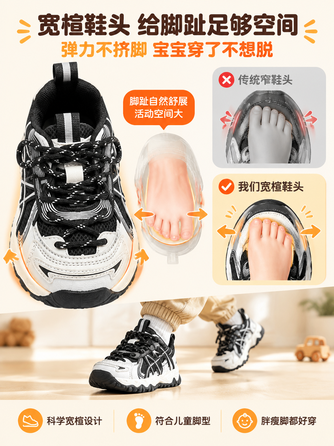 [商品] 使用【图1】黑白拼色儿童老爹运动鞋；保留鞋型、黑白配… - 图片创意预览