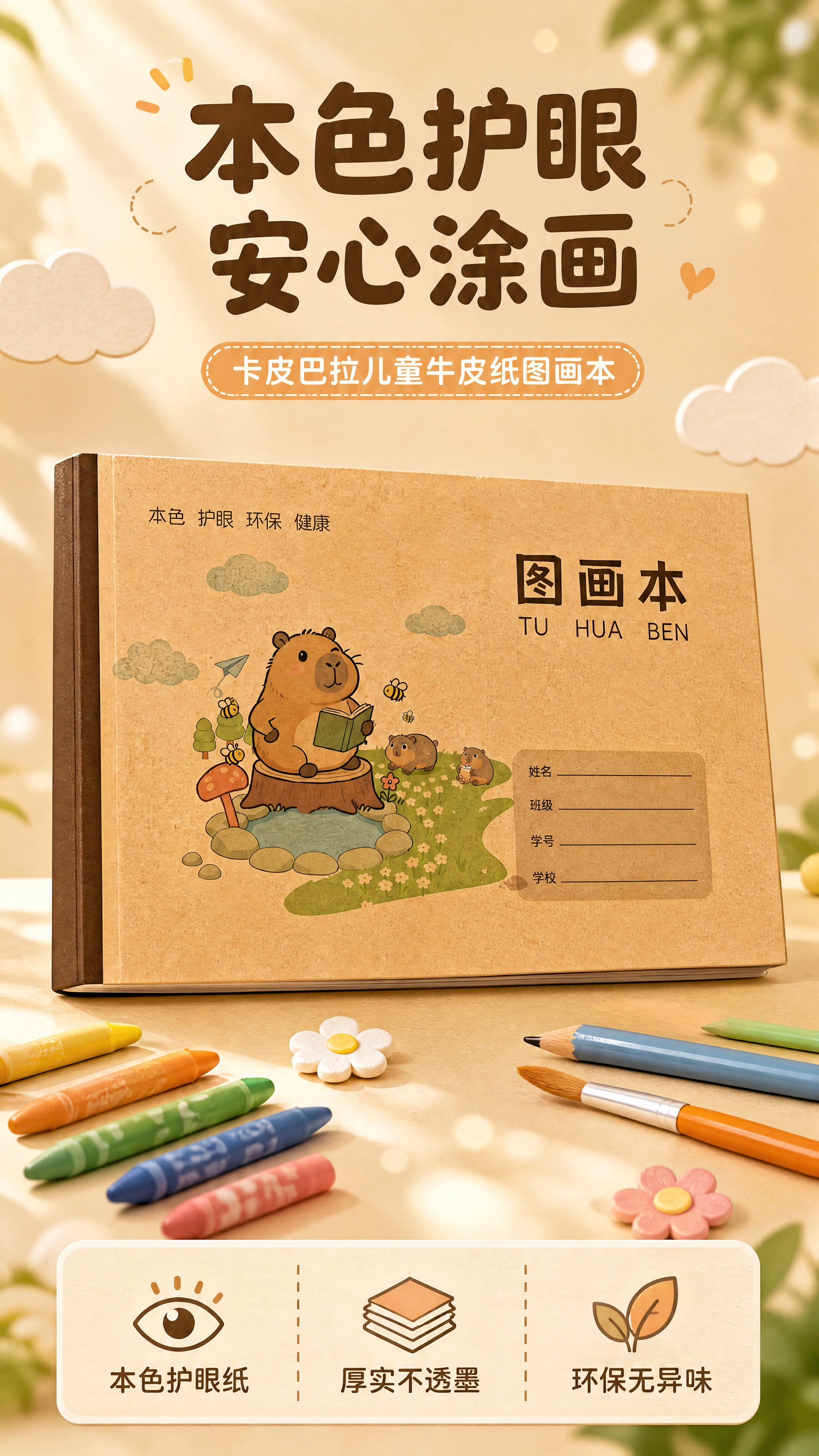 [商品] 使用【图1】卡皮巴拉儿童牛皮纸图画本；保留封面卡皮巴… - 图片创意预览