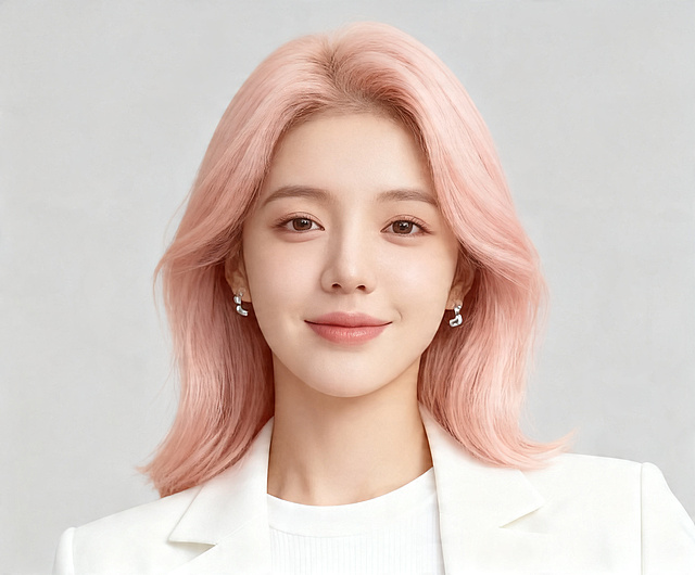 将图中人物的衣服改为白色，头发改为浅粉色，保持人物的姿态和背景不变