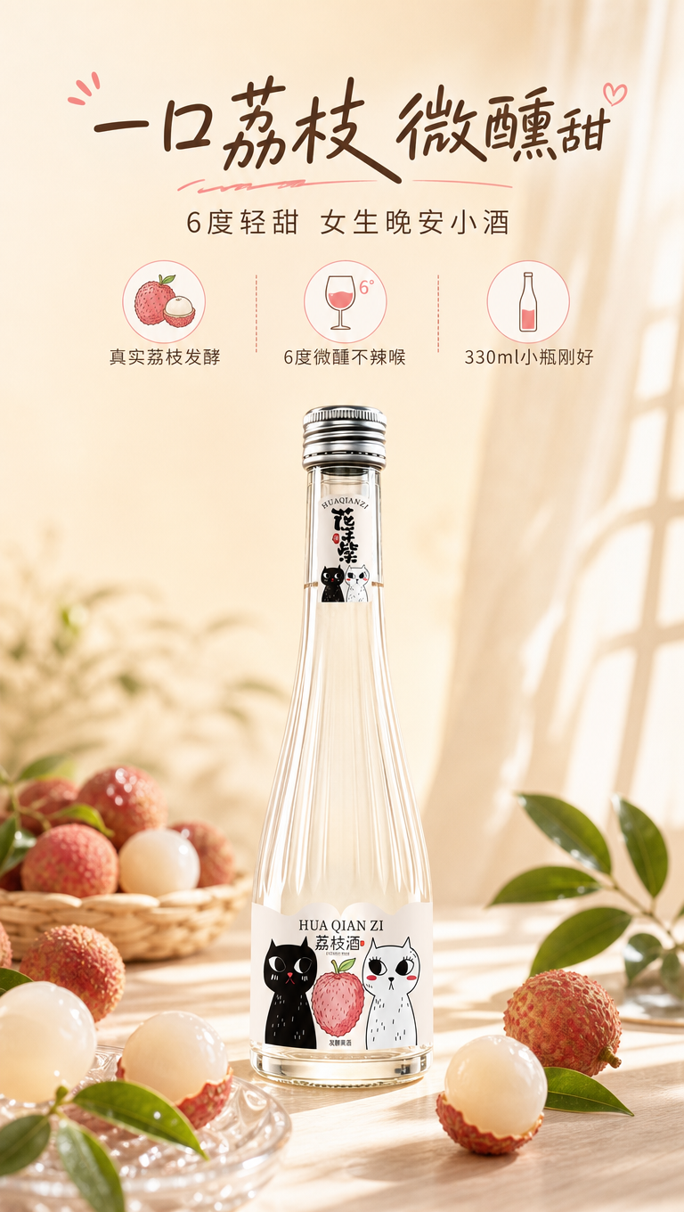 [商品] 使用【图2】花千紫荔枝酒330ml透明玻璃瓶产品全貌… - 图片创意预览
