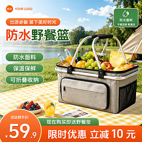 防水野餐篮篮子户外产品促销电商零售商品主图直通车