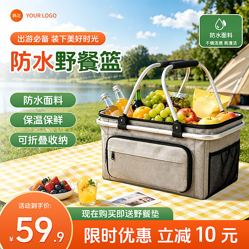 防水野餐篮篮子户外产品促销电商零售商品主图直通车