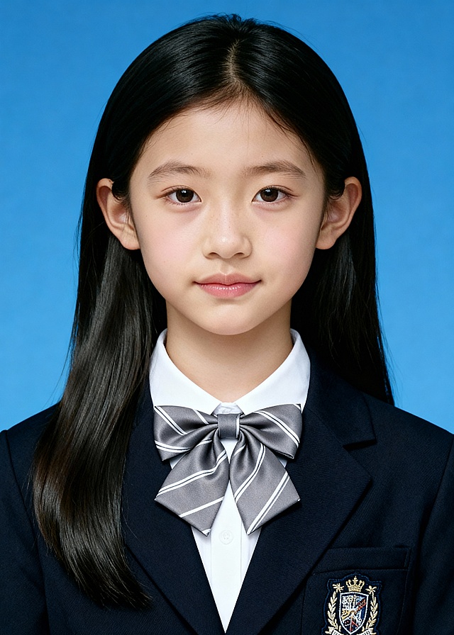 可爱蝴蝶结幼儿园女童蓝底证件照