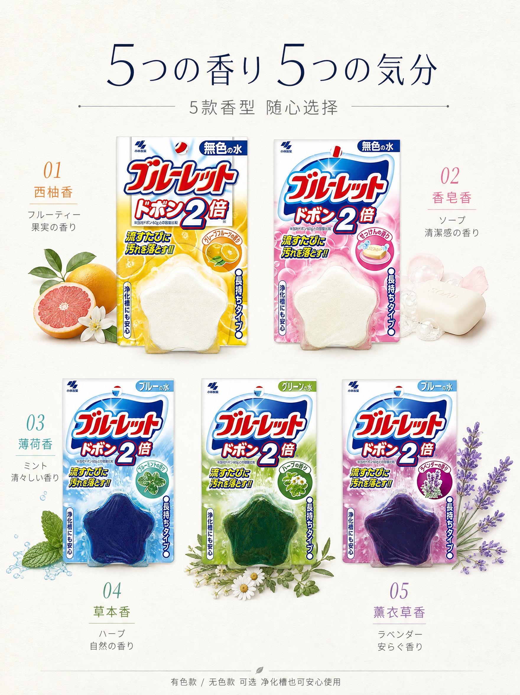 [第5张-5款香型图鉴页] 小林制药马桶水箱洁厕块（蓝泡泡 2… - 图片创意预览