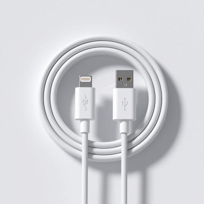 一张白色背景的充电线产品展示图，画面中央是一根白色的USB-A to Micro-USB接口充电线，线缆被整齐地卷成圆形，两端的接口插头自然垂下，左侧为Micro-USB插头，右侧为USB-A插头，插头外壳为圆角矩形设计，整体造型简洁流畅，线条清晰，具有现代3C产品的简约设计感，光线均匀柔和，无明显阴影，突出产品的干净质感和功能性，图像专注于展示充电线本身，无任何多余装饰或文字信息。预览效果