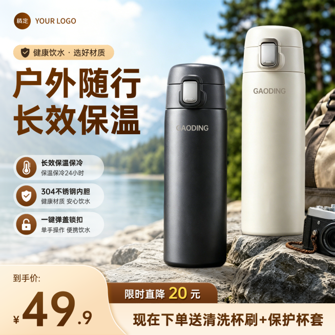 保温杯水杯户外用品电商零售主图直通车预览效果