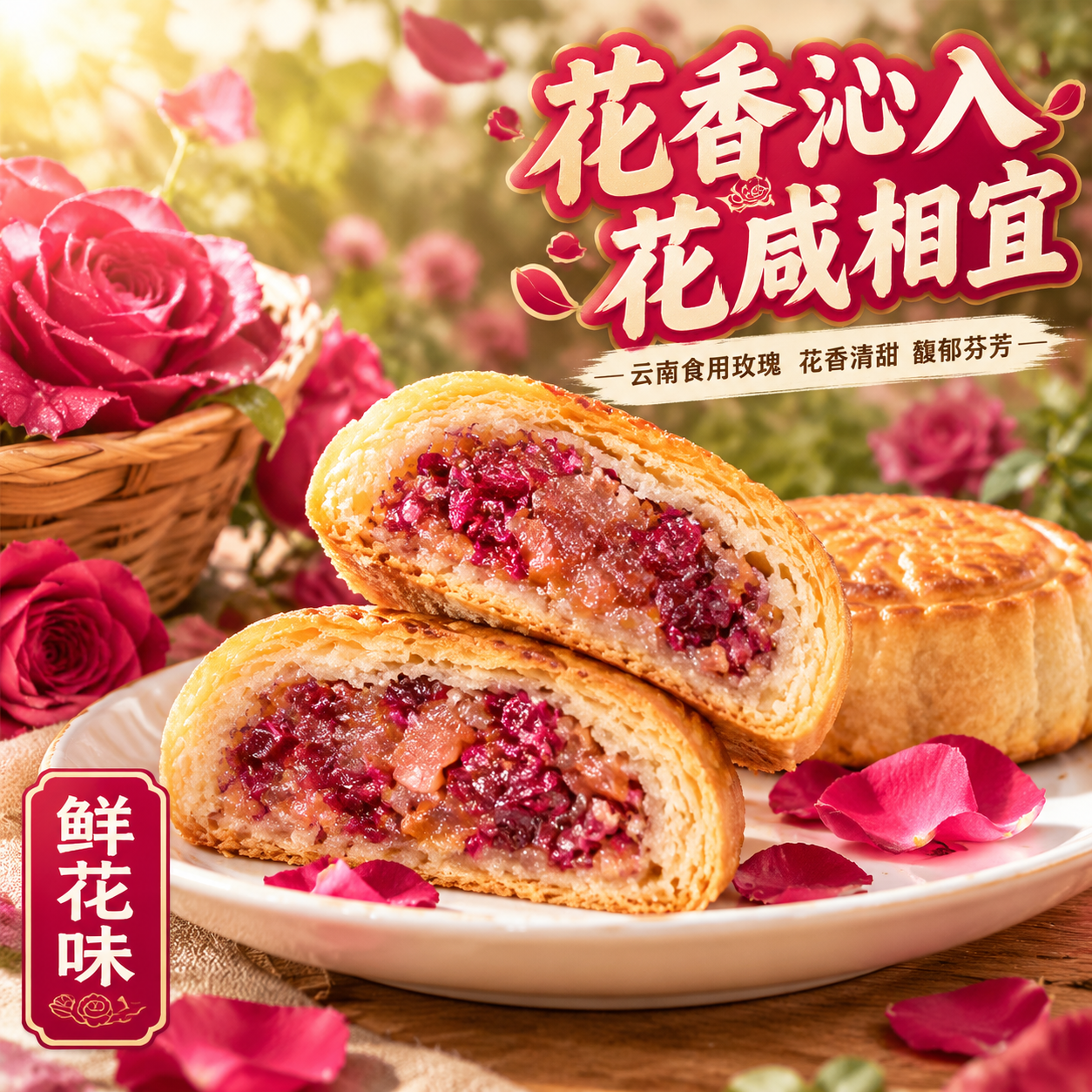 [主图-4] 鲜花云腿月饼卖点 花香沁入 花咸相宜 [统一基调… - 图片创意预览
