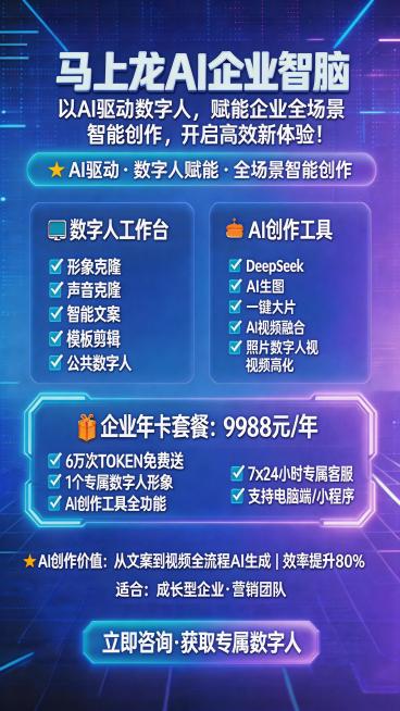 修改海报：1. 将文字"以AI驱动数字人，赋能企业全场景智能创作，开启高效新体验！"再调小2个字号，优化排版；2. 去掉"AI生图（香蕉模型）"中的括号和括号内容，仅保留"AI生图"；保持9:16比例预览效果