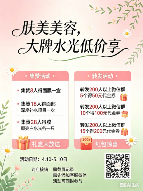 基于原图进行编辑修改：1. 在集赞活动板块下方添加图2内容，在转发活动板块下方添加图3内容；2. 将图3中的数字50改成200；3. 在活动日下方的参与注意事项末尾添加文字：活动可同时参与；4. 去掉预览效果