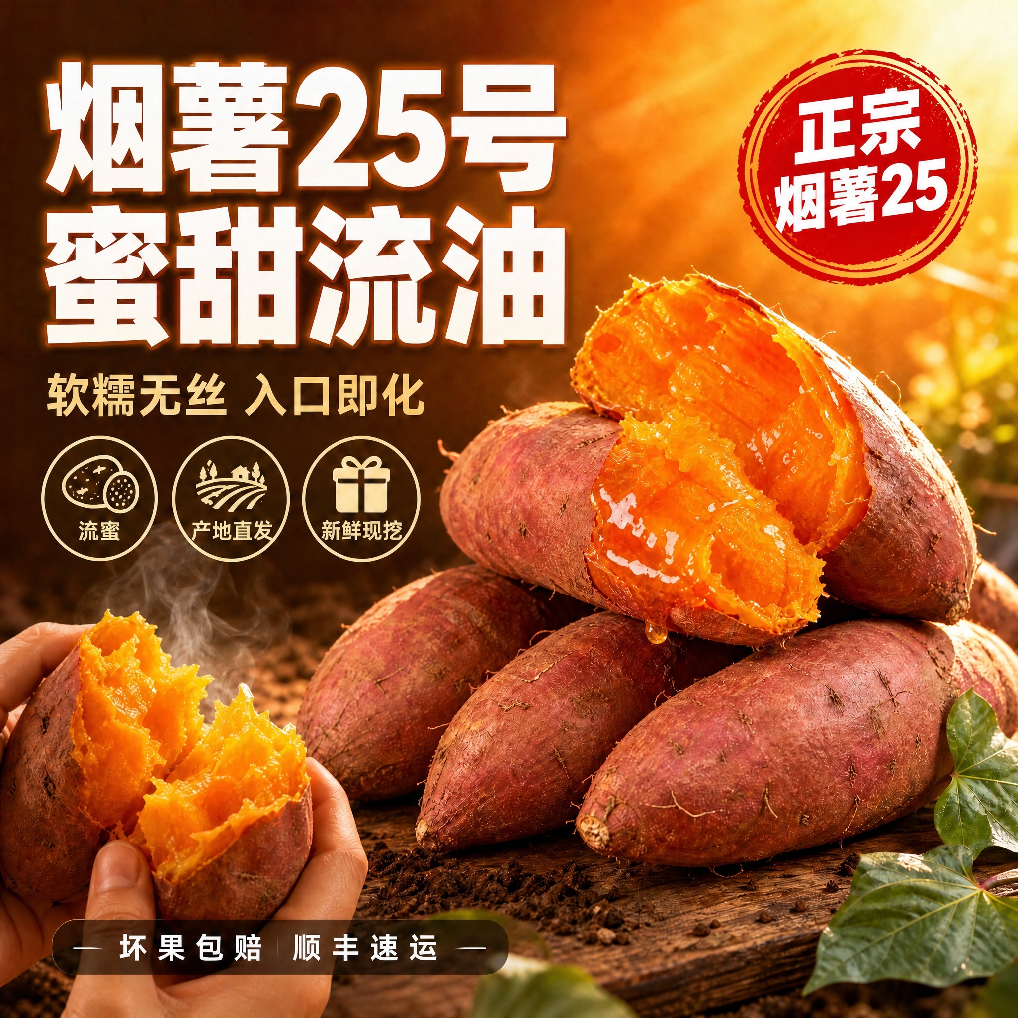 修改这张电商主图：将右上角红色圆形印章中的"25°蜜甜"文字改… - 图片创意预览