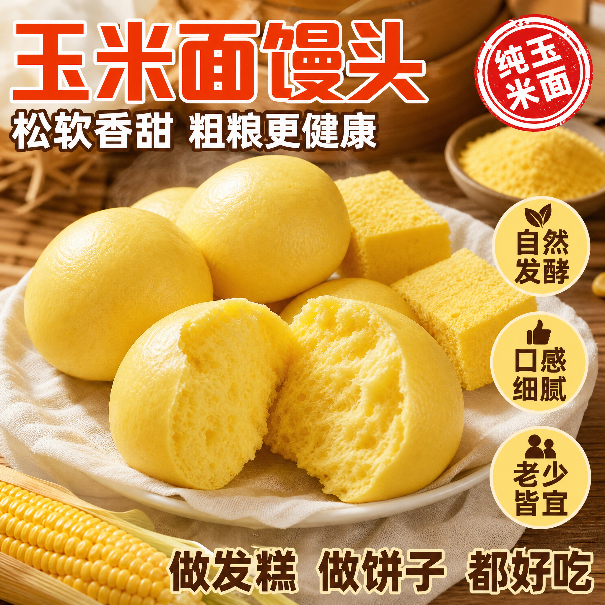 [主图-7] 玉米面馒头/发糕成品展示 松软蓬松 粗粮主食。… - 图片创意预览