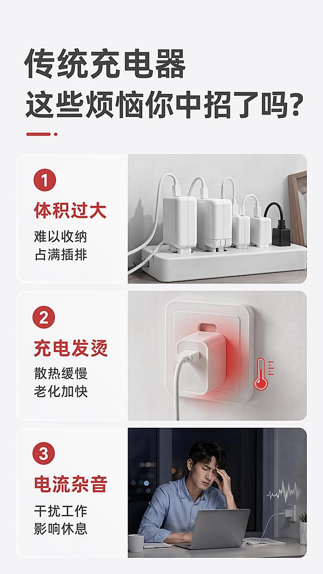 「图片1」，生成详情页，商品名称为浩媒氮化镓充电器，型号：3C-B74; 输入：220V~50Hz 1A; 输出档位：5V=3A / 9V=3A / 12V=3A / 20V=2.25A; 接口：单 USB 口; 额定峰值功率：45W Max ；支持快充协议：PD3.0、PPS 动态调压、QC3.0、华为 SCP/FCP、小米 QC、三星 AFC、苹果 2.4A 通用快充；兼容：iPhone 全系列、华为 Mate/P、小米 / 红米、一加、OPPO/vivo、Switch、45W 以内轻薄笔记本、平板、蓝牙耳机、智能手表；一、氮化镓核心技术差异化卖点：1.第三代 GaN 氮化镓半导体芯片，对比传统硅充头体积更小巧，功率密度更高，桌面、口袋轻松收纳；2.低发热高效转换，电能转化率高达 93%+，满载长时间充电仅温热，不易发烫老化；3.高频低噪电路设计，充电无电流滋滋杂音，直播、听歌无干扰；二、45W 全设备快充卖点：1. 45W 满血 Type-C 单口快充，手机、平板、轻薄本一线通充，不用多带充电器；2.全品牌协议兼容，华为、苹果、小米、一加手机均满速闪充，无慢充弹窗；3.实测快充速度参考：iPhone15/16 系列 30 分钟充 60%+；华为 Mate70 30 分钟充 68%；45W 轻薄本半小时回血 40%；三、安全合规耐用卖点：1.整机通过国标 3C 强制认证，京东上架合规，质检无忧；2.V0 级阻燃防火外壳，高温不熔化；内置智能温控芯片，超温自动断电保护电池；3.五重智能电路防护：过压 / 过流 / 短路 / 过热 / 防漏电，长期使用不伤手机电池；4.稳定宽幅电流适配家用 220V 市电，居家办公稳定输出；特别指出：适用于300W手机快充！适配京东平台，单图比例为9:16，需求屏数为8张。「图片1」「图片1」「图片1」「图片1」「图片1」「图片1」「图片1」「图片1」