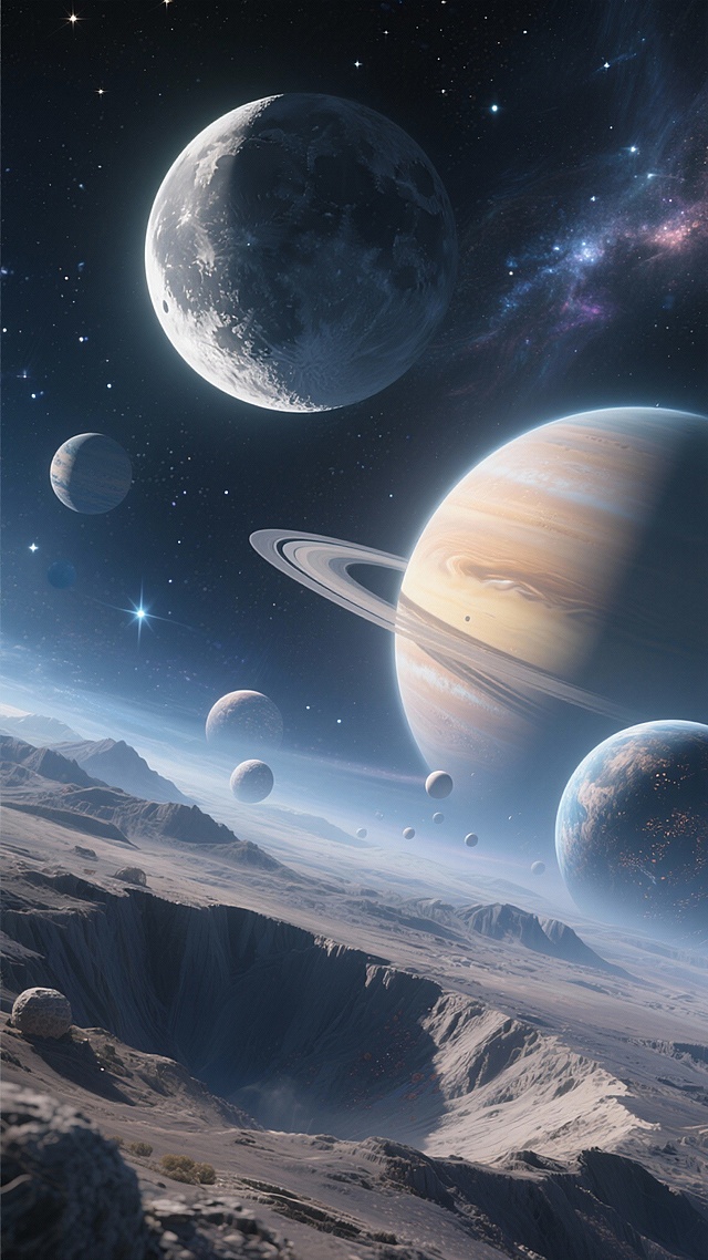 帮我生成50张关于月亮和星球的图片