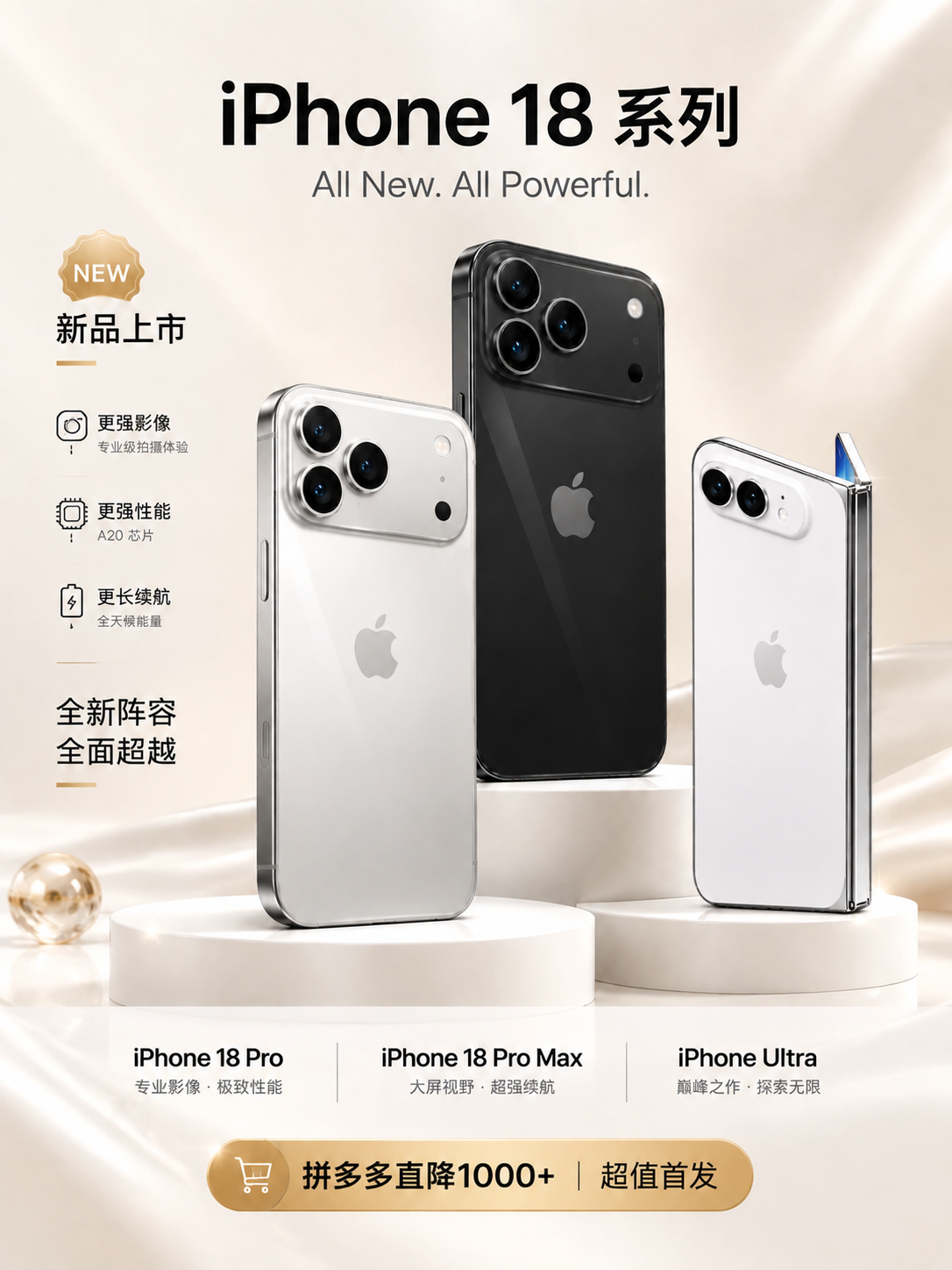 将图中左侧的iPhone 18 Pro替换为参考图image5… - 图片创意预览