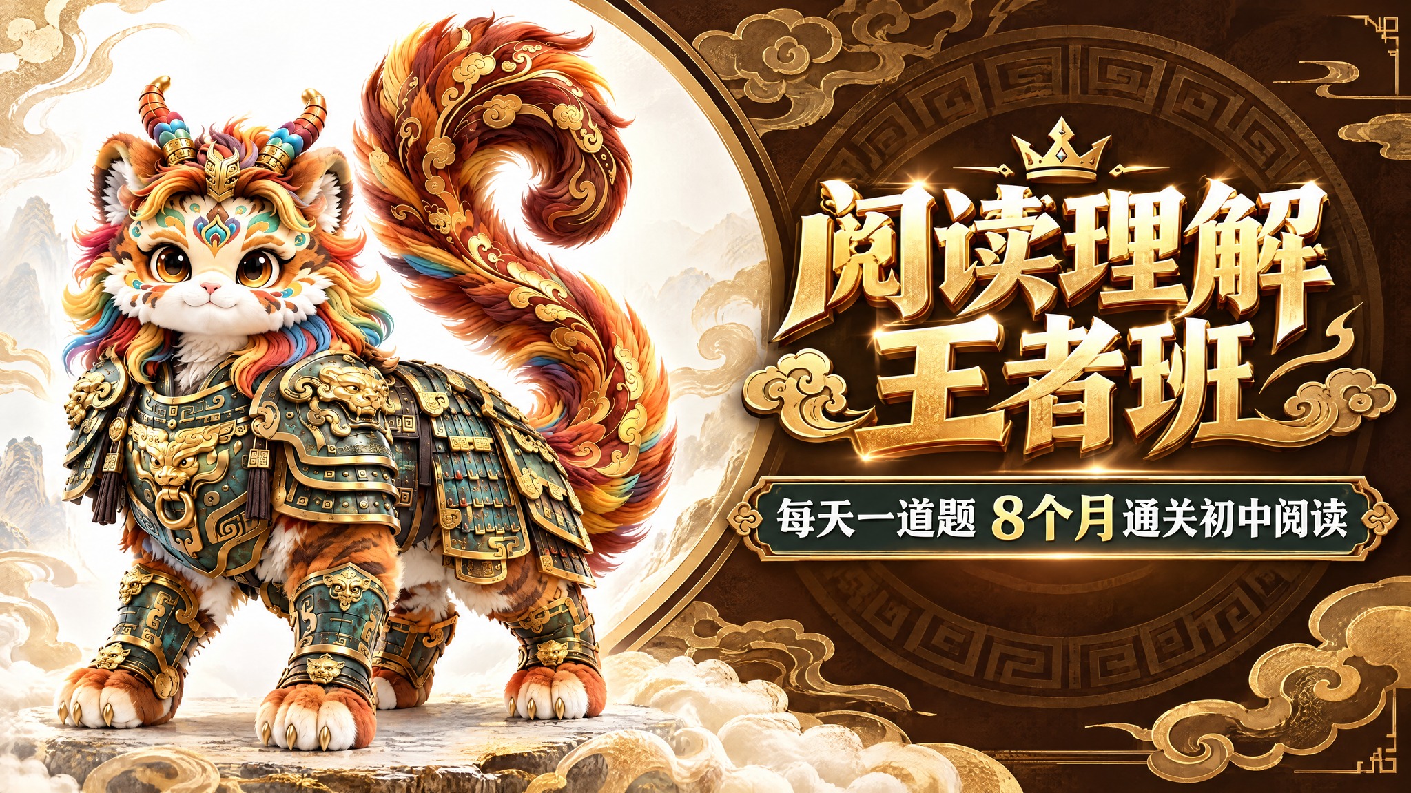 横版教育宣传图，尺寸540x292，左侧放置参考图中的铠甲神兽… - 图片创意预览